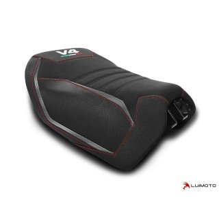 Luimoto seat cover Ducati Team Italia Suede rider - 10831XX SUEDE BLACK/AL GUNMETAL/PERF BLACK/CF BLACK/TEC-GRIP/RED STITCH